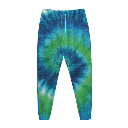 Blue Green And White Tie Dye Print Jogger Pants