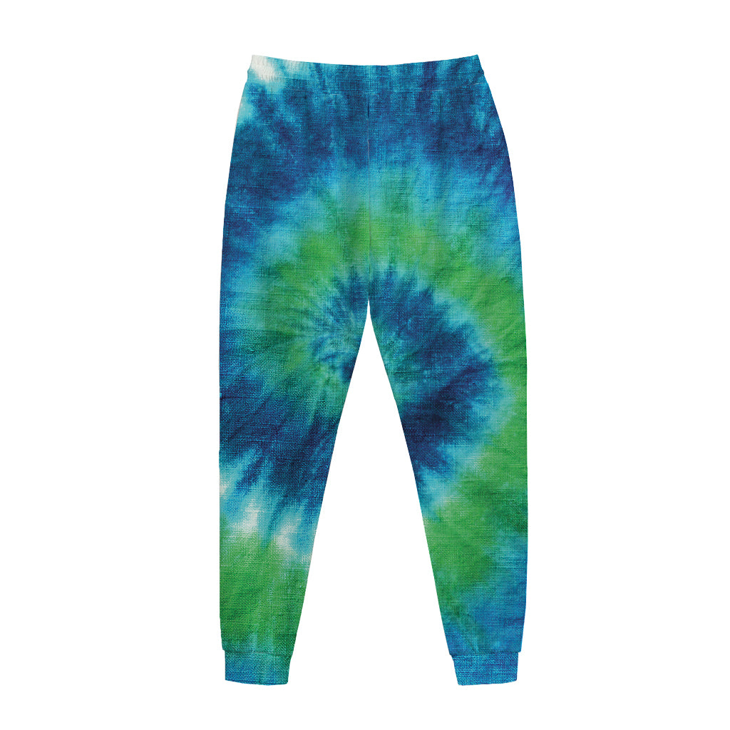 Blue Green And White Tie Dye Print Jogger Pants