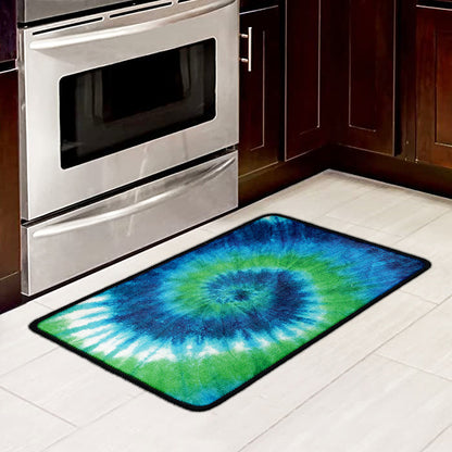 Blue Green And White Tie Dye Print Kitchen Mat