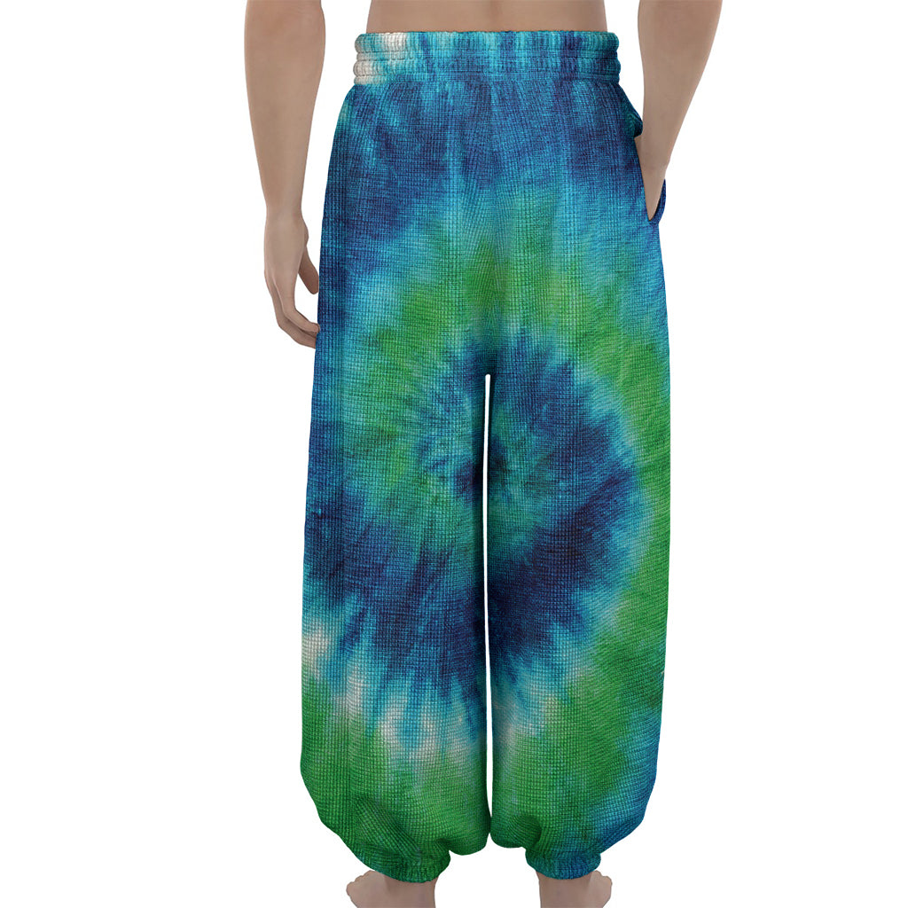 Blue Green And White Tie Dye Print Lantern Pants
