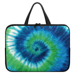 Blue Green And White Tie Dye Print Laptop Sleeve With Handle
