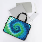 Blue Green And White Tie Dye Print Laptop Sleeve With Handle