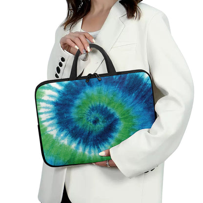 Blue Green And White Tie Dye Print Laptop Sleeve With Handle