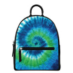 Blue Green And White Tie Dye Print Leather Backpack