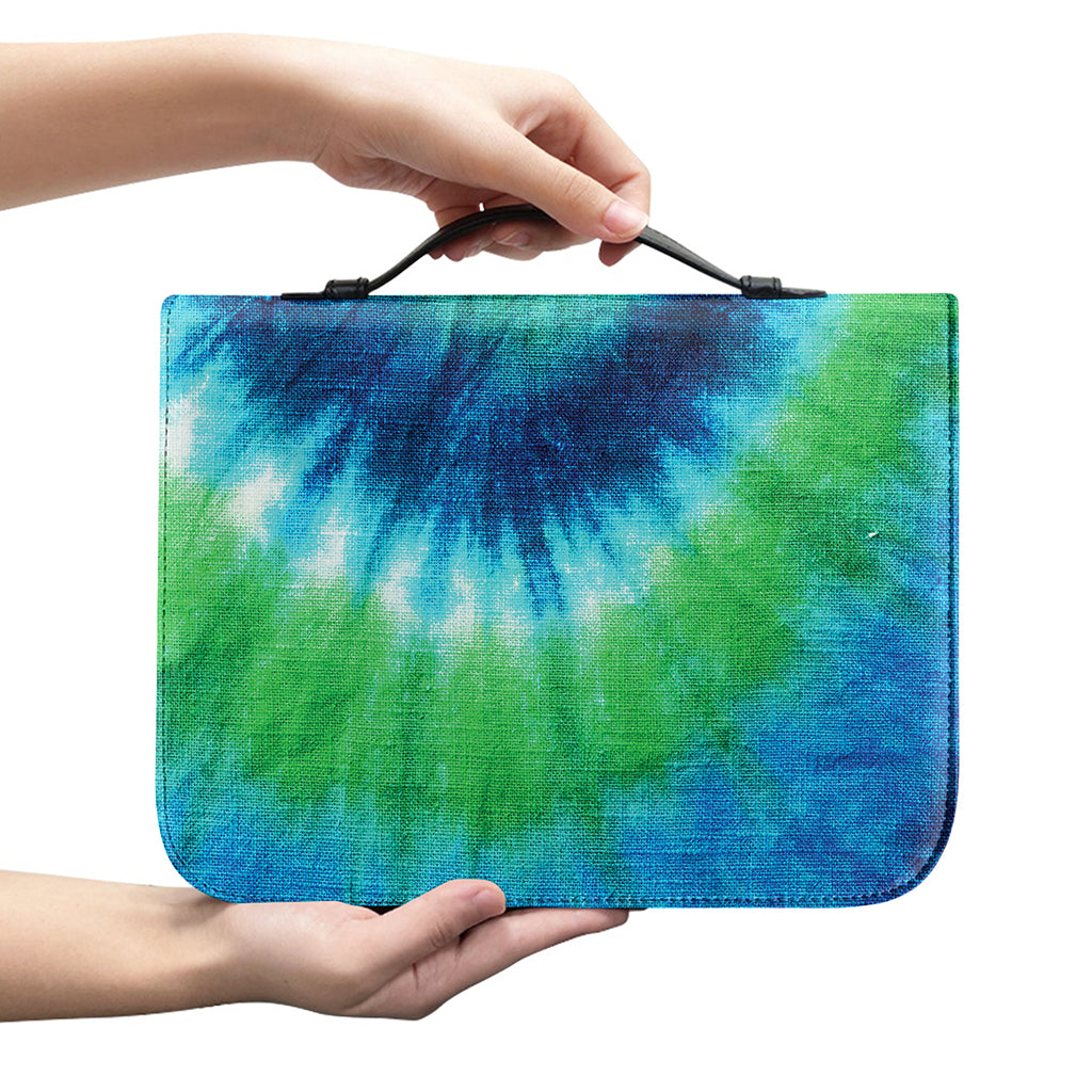 Blue Green And White Tie Dye Print Leather Bible Cover