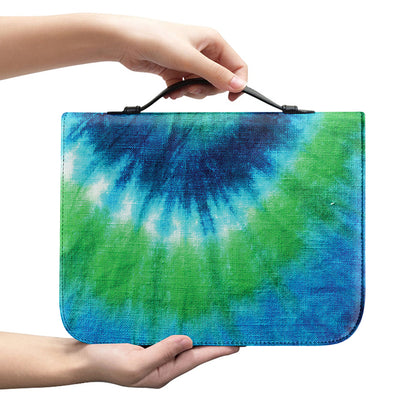 Blue Green And White Tie Dye Print Leather Bible Cover