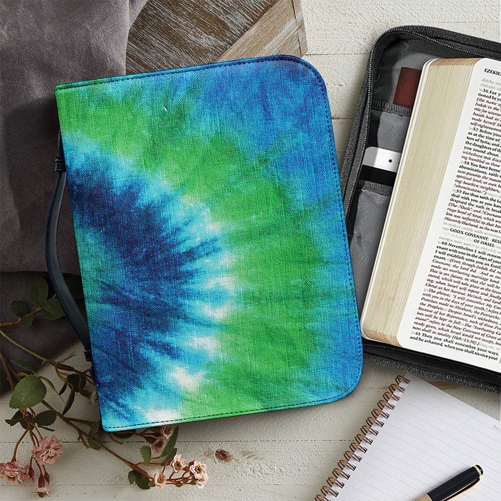 Blue Green And White Tie Dye Print Leather Bible Cover