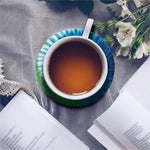 Blue Green And White Tie Dye Print Leather Coaster Set