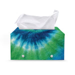 Blue Green And White Tie Dye Print Leather Tissue Box Cover