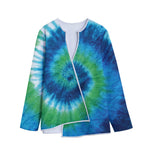 Blue Green And White Tie Dye Print Long Sleeve Short Coat