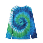 Blue Green And White Tie Dye Print Long Sleeve Short Coat