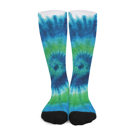 Blue Green And White Tie Dye Print Long Socks