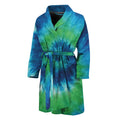Blue Green And White Tie Dye Print Men's Bathrobe