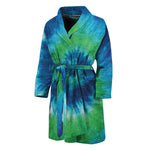 Blue Green And White Tie Dye Print Men's Bathrobe