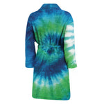Blue Green And White Tie Dye Print Men's Bathrobe