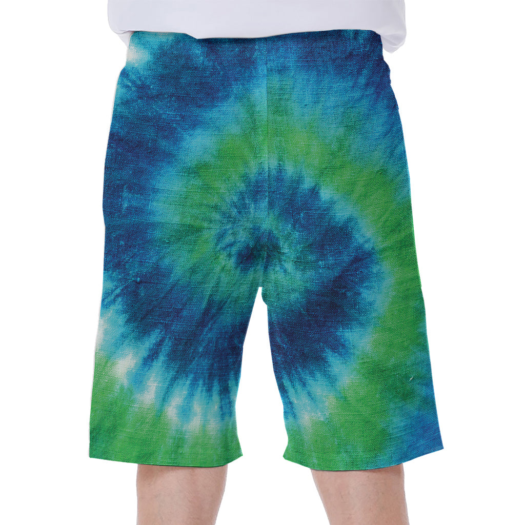 Blue Green And White Tie Dye Print Men's Beach Shorts