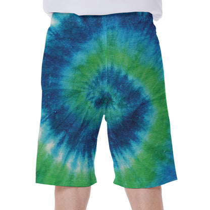 Blue Green And White Tie Dye Print Men's Beach Shorts