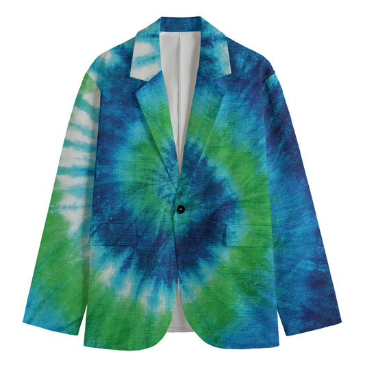 Blue Green And White Tie Dye Print Men's Blazer