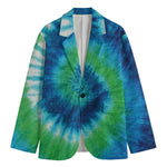 Blue Green And White Tie Dye Print Men's Blazer
