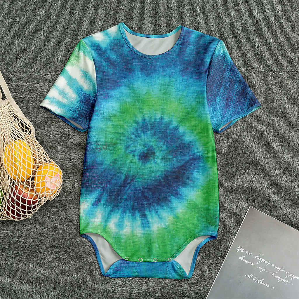 Blue Green And White Tie Dye Print Men's Bodysuit