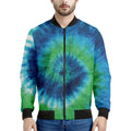 Blue Green And White Tie Dye Print Men's Bomber Jacket