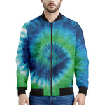Blue Green And White Tie Dye Print Men's Bomber Jacket