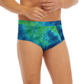 Blue Green And White Tie Dye Print Men's Briefs