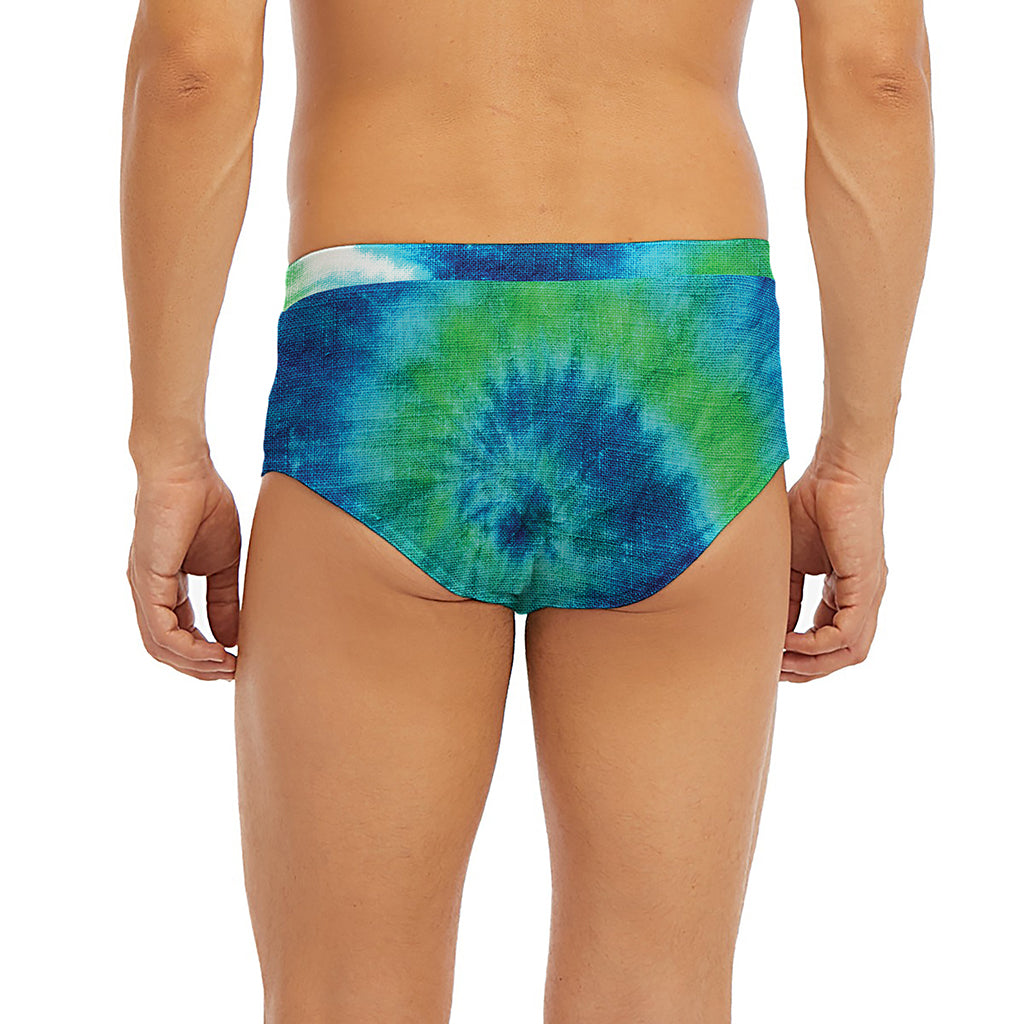 Blue Green And White Tie Dye Print Men's Briefs