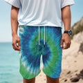 Blue Green And White Tie Dye Print Men's Cargo Shorts