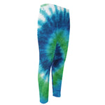Blue Green And White Tie Dye Print Men's Compression Pants