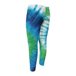 Blue Green And White Tie Dye Print Men's Compression Pants