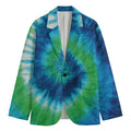 Blue Green And White Tie Dye Print Men's Cotton Blazer