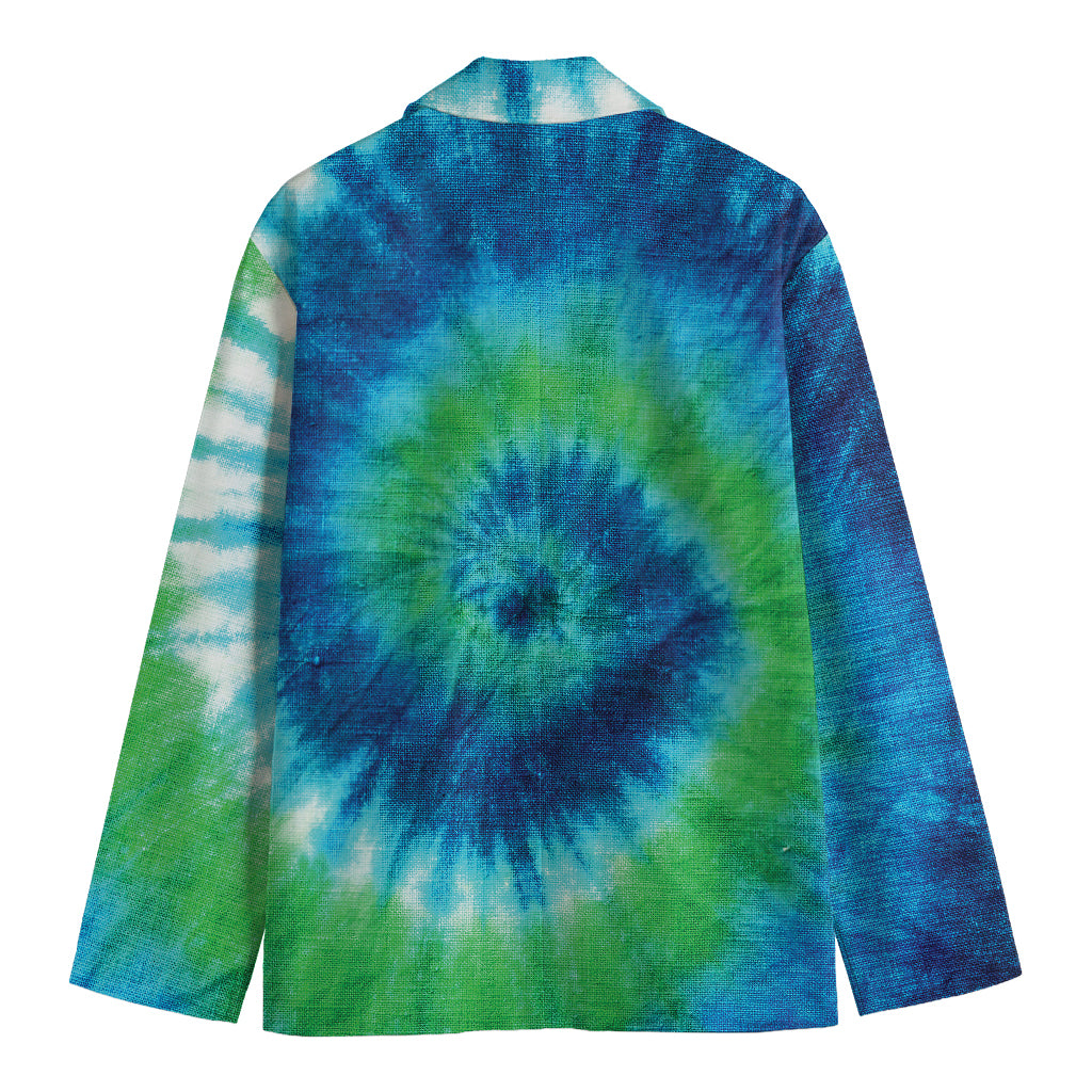 Blue Green And White Tie Dye Print Men's Cotton Blazer