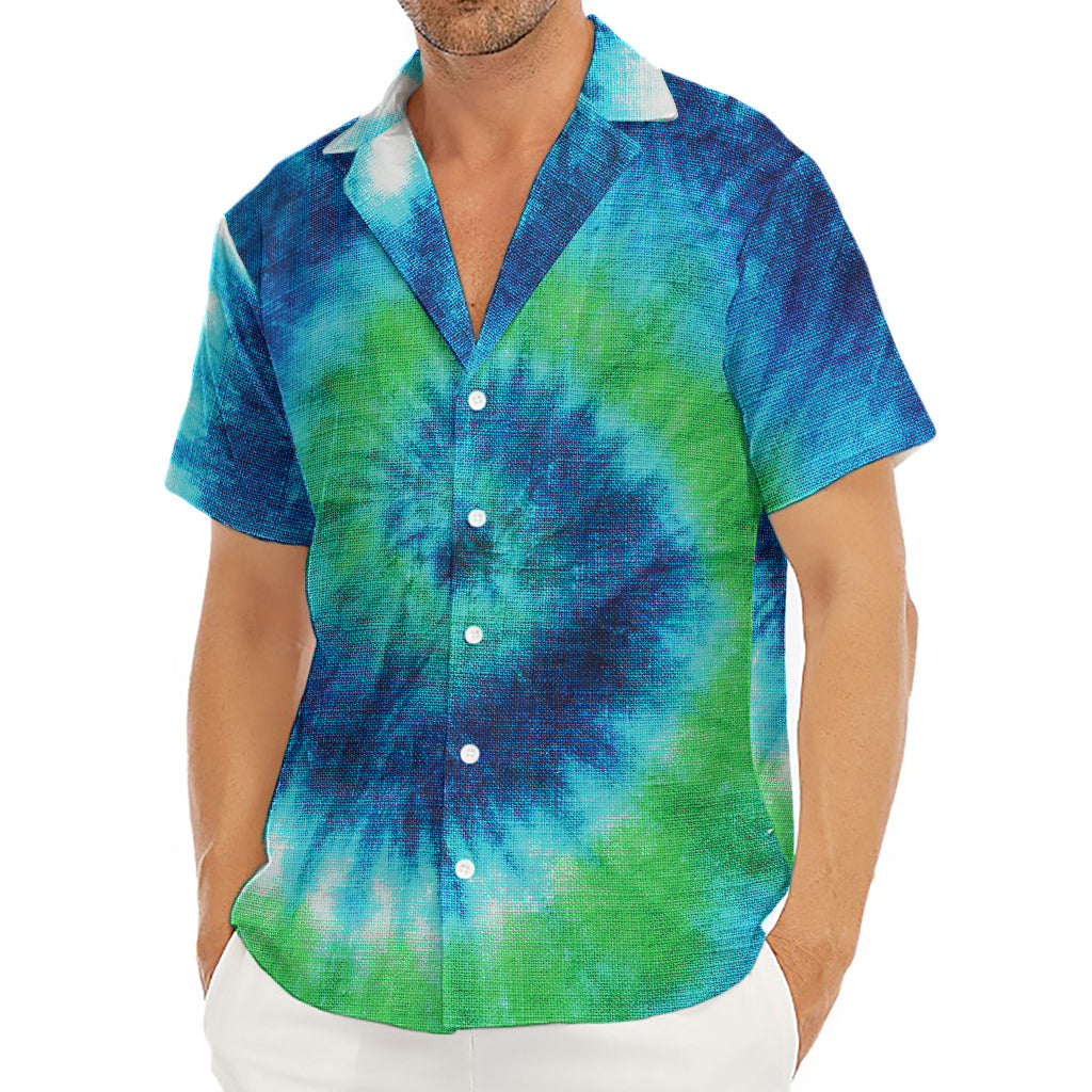 Blue Green And White Tie Dye Print Men's Deep V-Neck Shirt