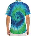 Blue Green And White Tie Dye Print Men's Deep V-Neck Shirt
