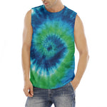Blue Green And White Tie Dye Print Men's Fitness Tank Top