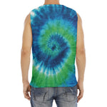Blue Green And White Tie Dye Print Men's Fitness Tank Top