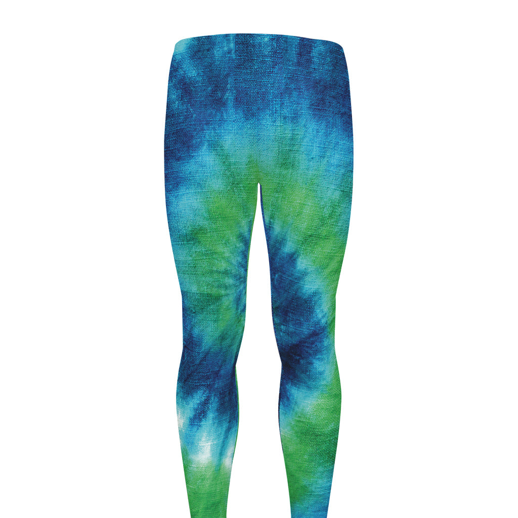 Blue Green And White Tie Dye Print Men's leggings