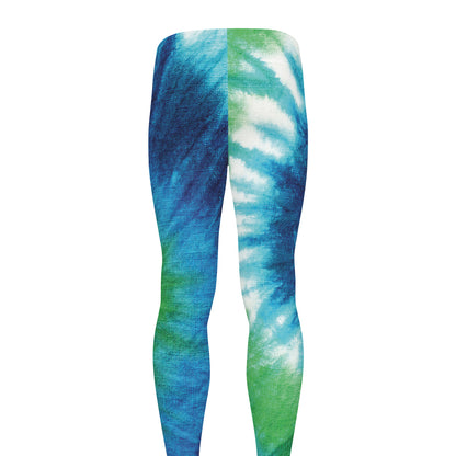 Blue Green And White Tie Dye Print Men's leggings