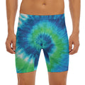 Blue Green And White Tie Dye Print Men's Long Boxer Briefs