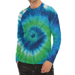 Blue Green And White Tie Dye Print Men's Long Sleeve Rash Guard