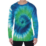 Blue Green And White Tie Dye Print Men's Long Sleeve T-Shirt