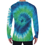 Blue Green And White Tie Dye Print Men's Long Sleeve T-Shirt