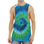 Blue Green And White Tie Dye Print Men's Muscle Tank Top