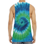 Blue Green And White Tie Dye Print Men's Muscle Tank Top