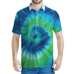 Blue Green And White Tie Dye Print Men's Polo Shirt
