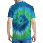 Blue Green And White Tie Dye Print Men's Polo Shirt