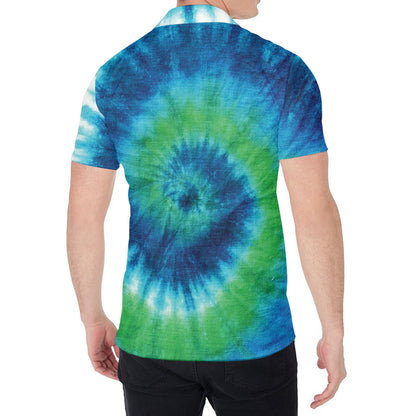 Blue Green And White Tie Dye Print Men's Shirt