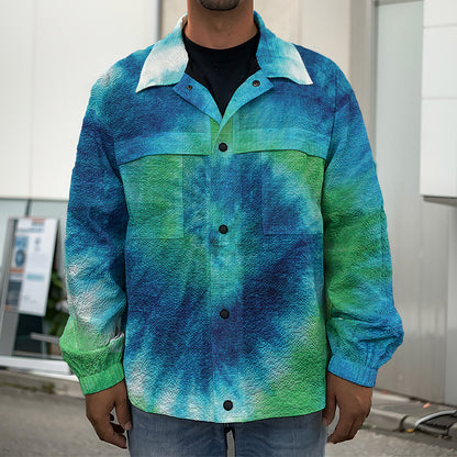 Blue Green And White Tie Dye Print Men's Shirt Jacket
