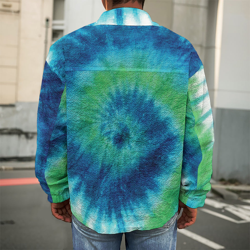 Blue Green And White Tie Dye Print Men's Shirt Jacket